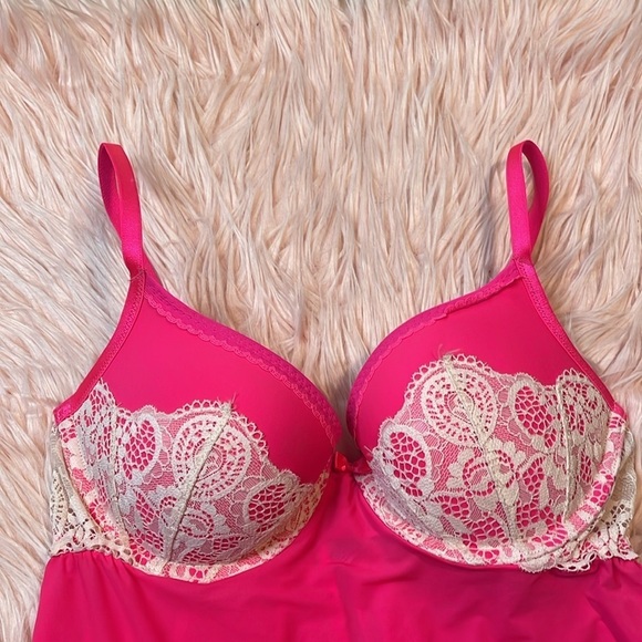 Vintage Victoria’s Secret Fuchsia Pink Babydoll Lace Bra Lingerie Size 34C - Picture 2 of 7
